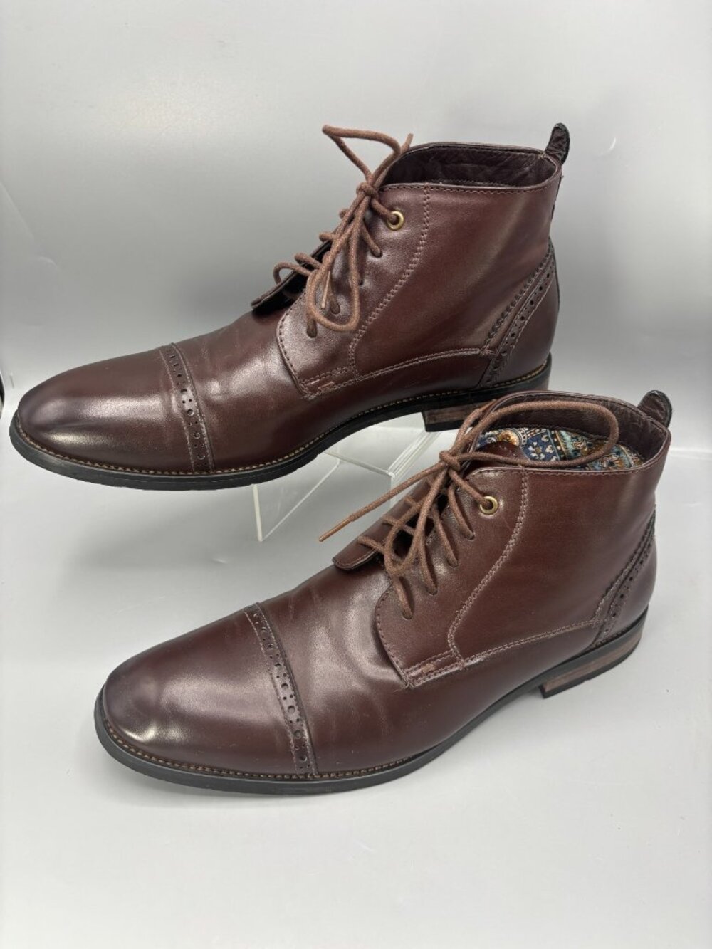 Bruno Marc Oxford Ankle Boots Men's 10.5 Brown Leather Cap Toe Slip Resistant